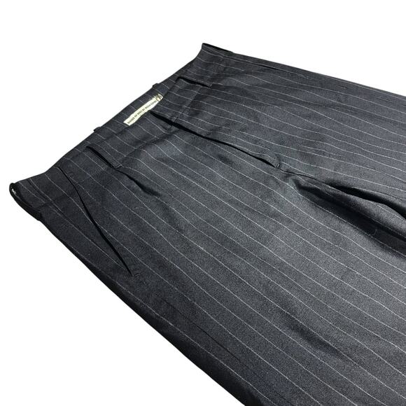 SHADES OF GREY MICAH COHEN NWT Wide-Leg Pleat Trouser Black Chalk Stripe Size 33 - Picture 4 of 9